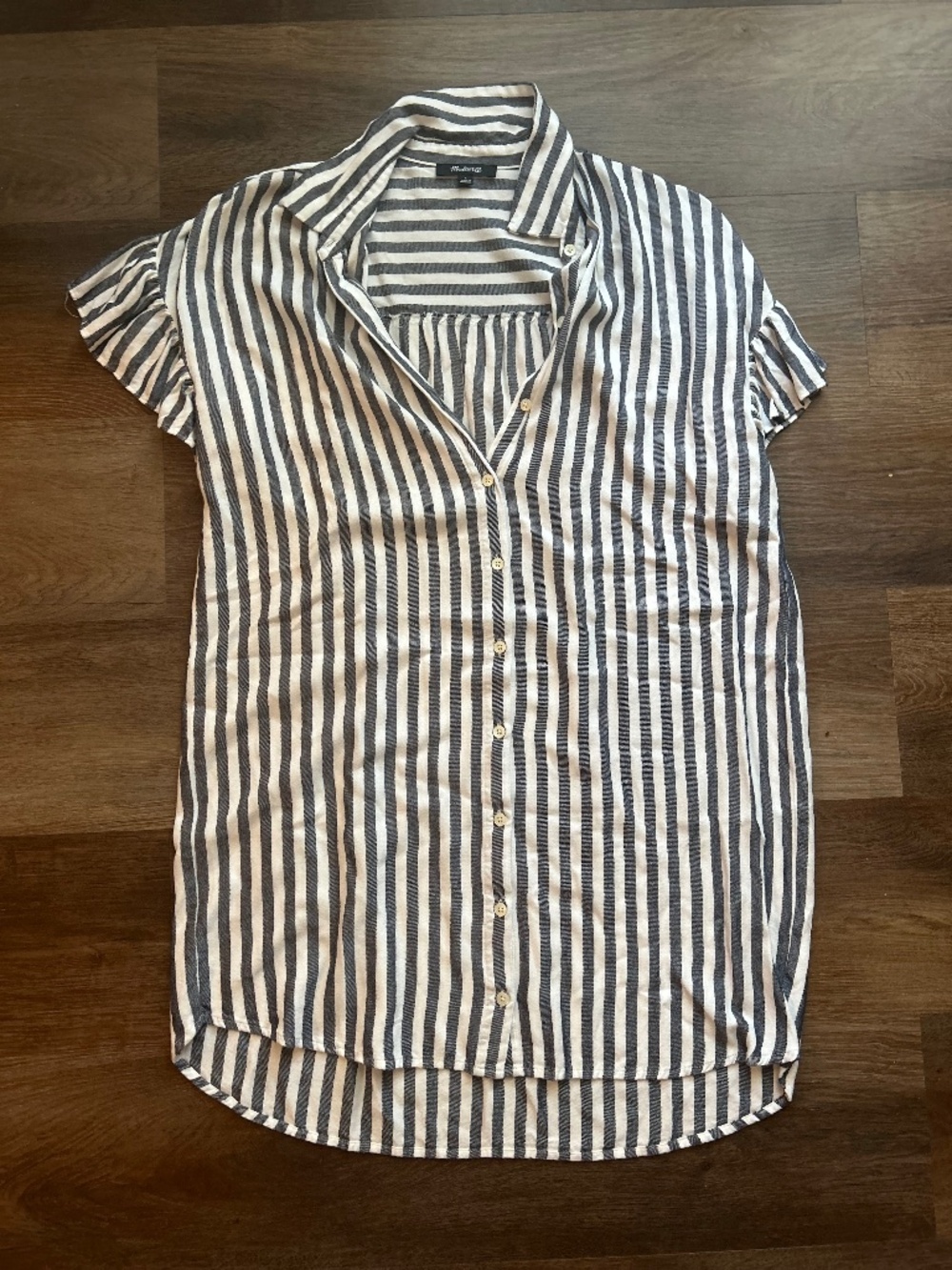 Madewell Black & White Striped Ruffle Sleeve Button-Up Blouse Small